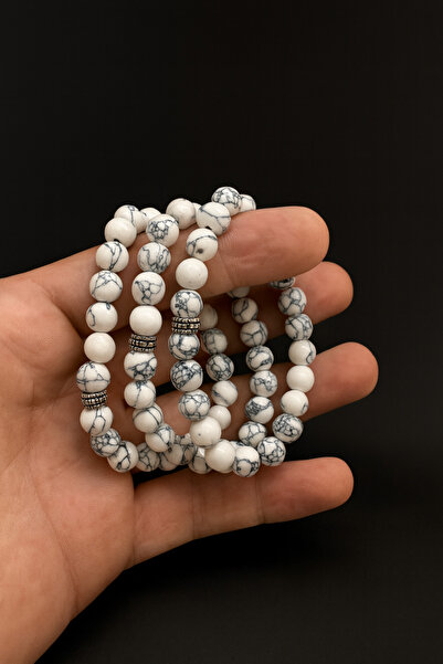 grs oyuncak Doğal Beyaz Havlit Taşı 8mm Bileklik 1 Adet