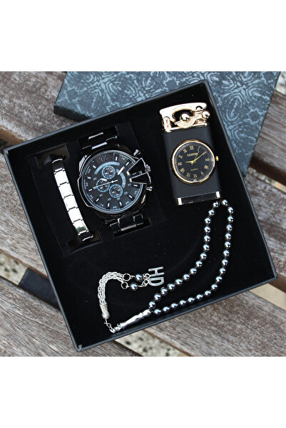 saat&istasyonu Erkek Kol Saati Seti Saat Tesbih Bileklik Çakmak Seti