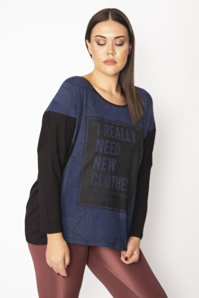 Şans Жіночий великий розмір Сакс Друк Детальний Двоколірний Туніка 65n29345