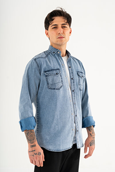 Souris Чоловіча синя сорочка Slim Fit з вузьким кроєм, що піддається пранню