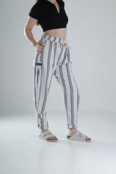 COCOPELLI Striped Patterned Linen Hazar Trousers