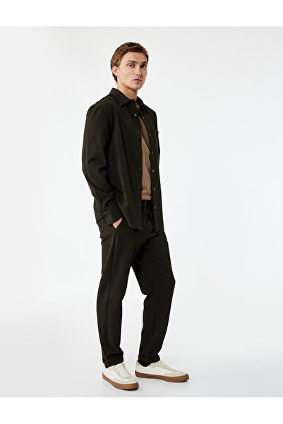 Koton Viskon Karışımlı Cep Detaylı Dokulu Beli Bağcıklı Pantolon