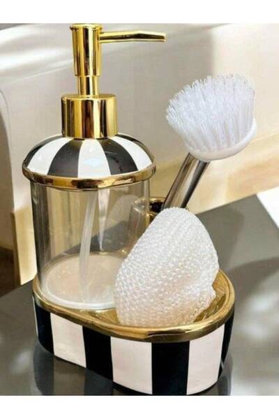 ROY KING Set dozator și perie pentru săpun lichid Nero, alb-negru MKZ 009