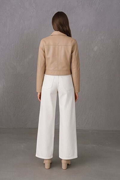 Dema White High Waist Denim Palazzo Trousers - Wide Leg Stylish Model