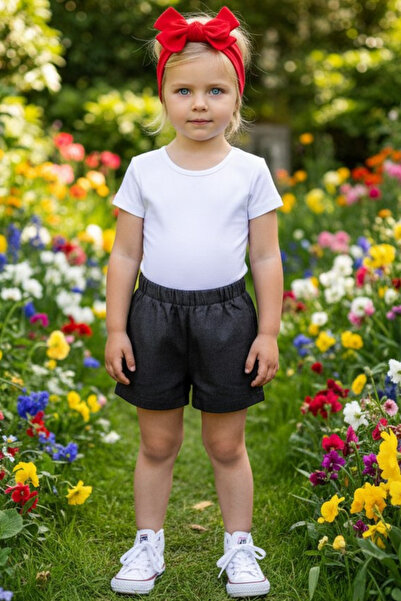 Parla Kids Kız Çocuk Lacivert Jean Şort Dev Fiyonk Bandana Takım