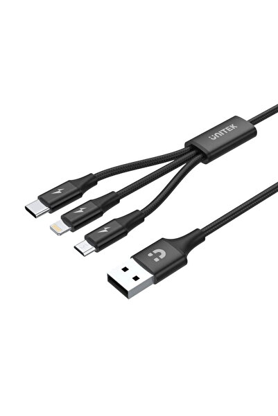 Unitek USB-A to 3in1 Hızlı Şarj Destekli 2.4A 1.2Mt Çoklu Şarj Kablosu E-Mark...