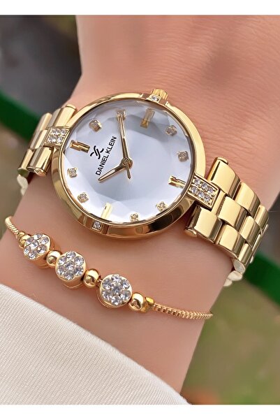 Daniel Klein Altın Renk Çelik Kordon Kadın Kol Saati Bileklik Hediyeli