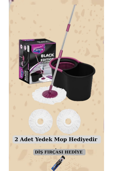 Parex Mop Black Edition Döner Başlıklı Temizlik Seti Ve 2 Adet Yedek Mop