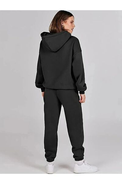 HOFFNUNG Дамски комплект от горна и долна част на спортен екип Brooklyn с принт и качулка в голям размер