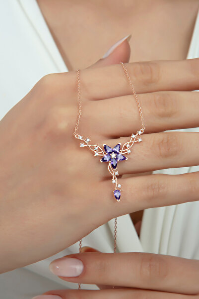 SARIASLAN Özel Ahşap Kutuda Ametist Taşlı Sarmaşık Gümüş Kolye Kırmızı Altın ...