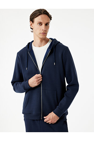 Koton Uzun Kollu Fermuarlı Cep Detaylı Şardonlu Kapüşonlu Oversize Spor Sweatshirt