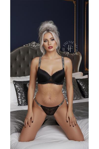 femmefinesse Set sutien și tanga strălucitor cu dantelă pentru femei