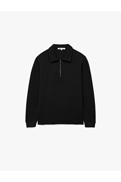 Koton Uzun Kollu Basic Dokulu Yarım Fermuarlı Polo Yaka Sweatshirt