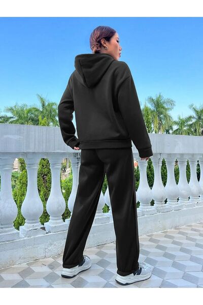 HOFFNUNG Уелнес Комплект от горнище и долнище с надпис „Self Love“ (Обичай себе си) Оверсайз суитшърт с качулка