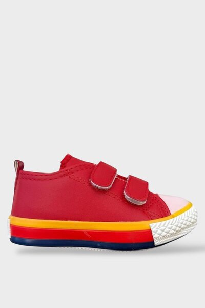 Liger Unisex Çocuk Keten Kısa Convers Modeli Cırtlı Sneaker Spor Ayakkabı (26-30) KIRMIZI - BEYAZ
