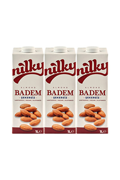 NİLKY Şekersiz Badem Sütü Glütensiz Bitkisel Bazlı Laktosuz Vegan 3x1 Lt