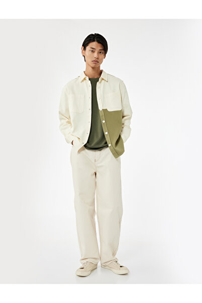 Koton Regular Fit Renk Kontrastlı Pamuklu Gabardin Uzun Kollu Klasik Yaka Gömlek Ceket