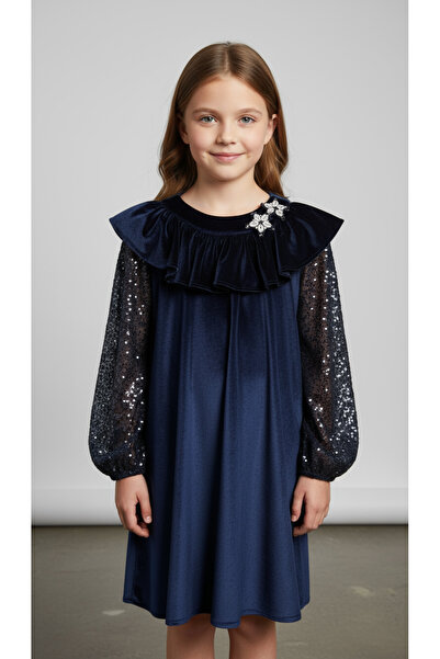 Jolanda Kolları Payetli Kadife Elbise