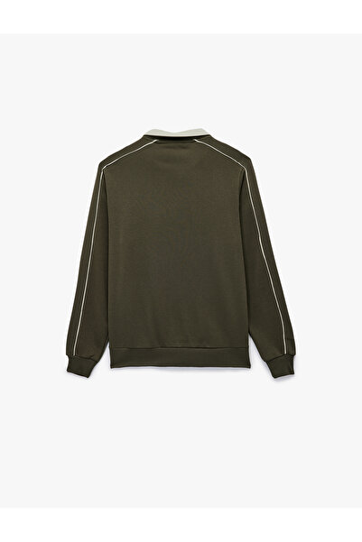 Koton Long Sleeve College Embroidered Color Contrast Raised Half-Zip Sweatshirt