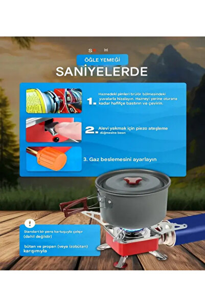 Genel Markalar Mini Kamp Soba Katlanır Açık Gaz Sobası Portatif Piknik Split Ocak Brülör + 1 Adet Gaz