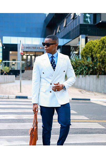 ilayda emir White Navy Blue Combination Double-Breasted Suit