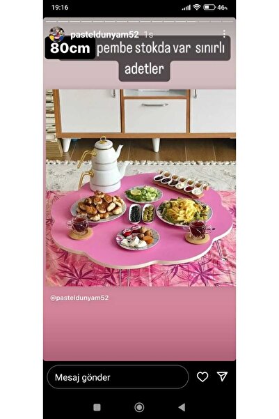 arvenlive Pembe Renkli Papatya Desenli 90 Cm Ahşap Katlanabilir Papatya Yer Sofrası