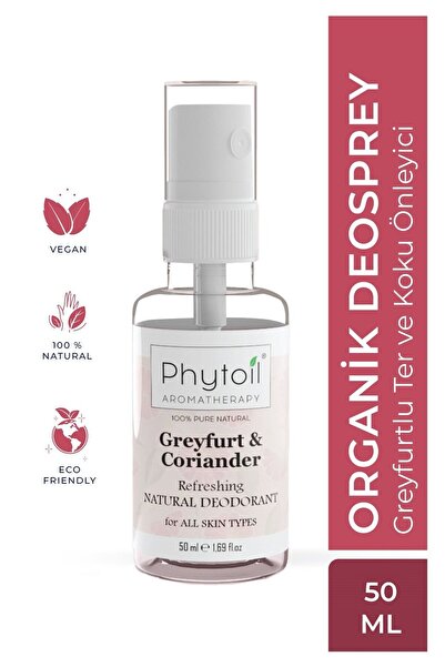 phytoil Organik Greyfurtlu ve Kişniş Özlü Doğal Deosprey – Ter ve Koku Önleyici 50 ml