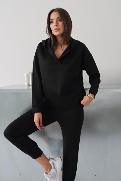 modavingo Costum din două piese negru pentru femei, cu din neopren piese