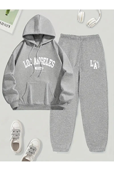 HOFFNUNG Set de trening Los Angeles USA City cu imprimeu Alt Top supradimensi...