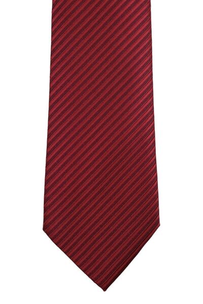 1001 Kravat 8 cm Wide Classic Burgundy Striped Men's Tie