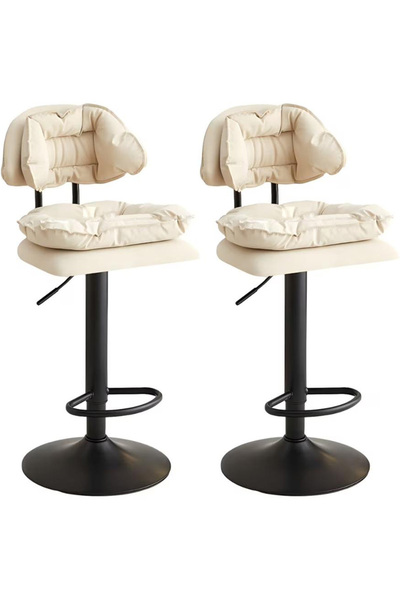Quasar & Co. Set of 2 bar stools, swivel, height-adjustable, kitchen-suitable, metal/ecological leather, cream