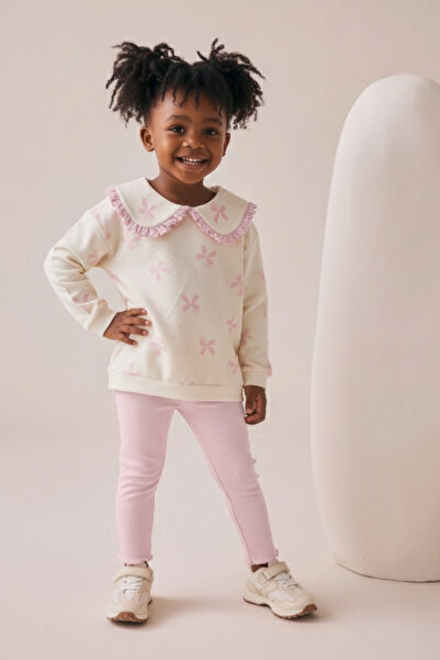 Minipodyum طقم بناتي مطبوع عليه كشكش طية صدر السترة مع طماق مزدوجة