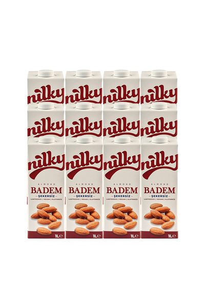 NİLKY Nilky Badem Sütü Şekersiz Glütensiz Bitkisel Bazlı Laktosuz Vegan 12x1 Lt