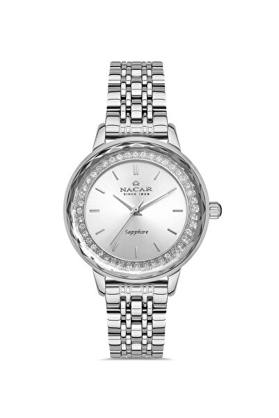 Nacar ساعة يد نسائية فضية من الزجاج الياقوت NC33- 398223 -AWMS