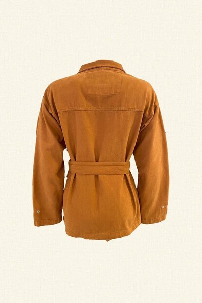GZ Design Tile Color Jean Jacket with Bead Detail on Brown Leather