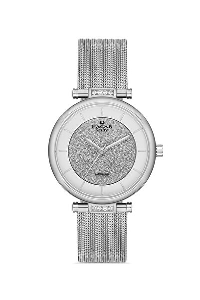 Nacar ساعة يد نسائية فضية من الزجاج الياقوت NC33- 398078 -AWMS