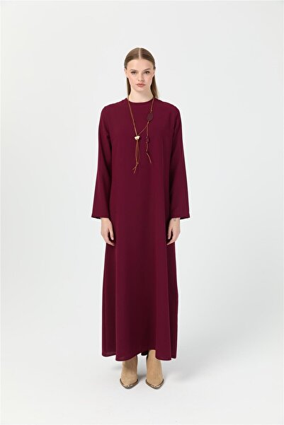 Esswaap Rahat Kesim Kolyeli Elbise Bordo