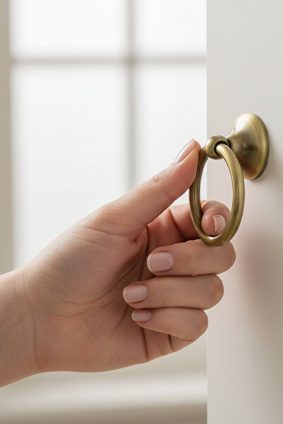 MegaVitrin 5 Pcs Ring Pendulum Furniture Handle Set - Single Screw - 60 mm Antique Yellow Cabinet and Drawer Handle