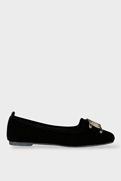 Liger Casual Women's Home Shoes - Suede Buckle, Black Ballerinas, Gold Model