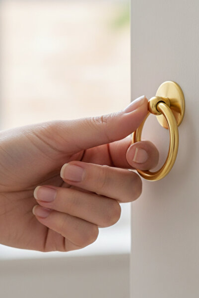 MegaVitrin Ring Pendulum Furniture Handle - Single Screw - 60 mm Gold Yellow Cabinet and Drawer Handle