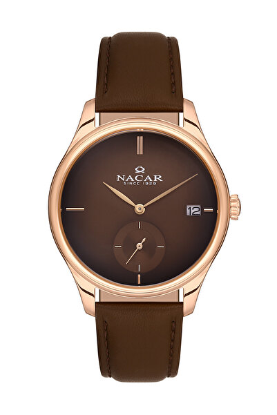 Nacar ساعة يد رجالية كلاسيكية باللون البني من زجاج الياقوت NC35- 299354 -RKL2