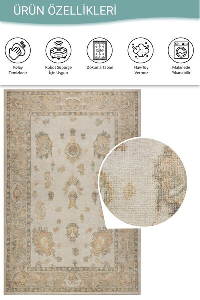 ARTLOOP Relic Sarı / Bej Dokulu Klasik Desenli Dokuma Tabanlı Şönil Halı AL 513