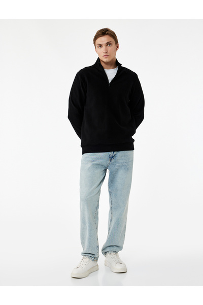 Koton Long Sleeve Ribbed Half Zip Sweatshirt
