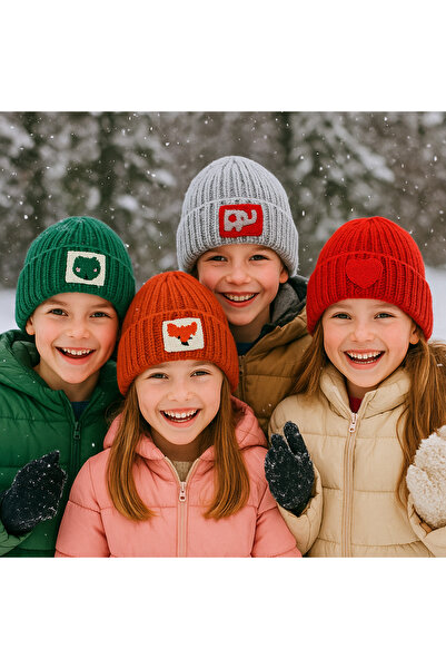 byebruketenci Kırmızı yün çocuk beresi kurbağa hayvan figürlü punch detaylı