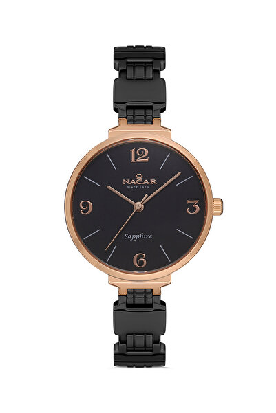 Nacar ساعة يد نسائية سوداء من الزجاج الياقوت NC34-39B231-RBM