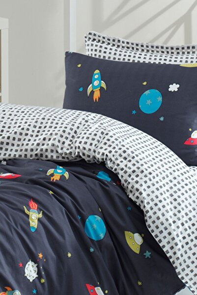 Eponj Home Kolay Ütülenir Nevresim Takımı Tek Kişilik Uzay Mavi