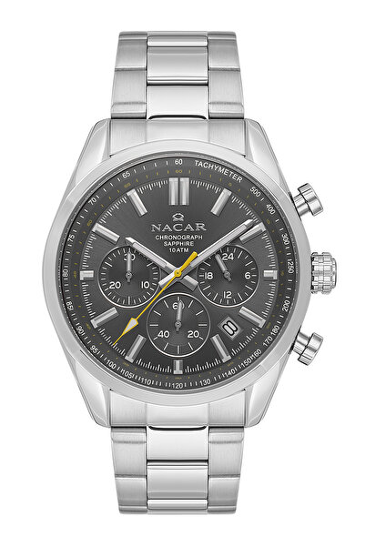 Nacar ساعة يد رياضية فضية للرجال من زجاج الياقوت NC34- 290713 -AGM