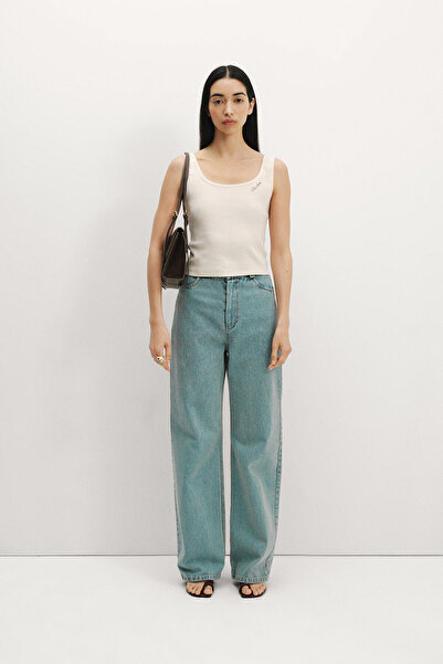 Pilea Women's Ecru Embroidery Detailed Thick Strap Tank Top