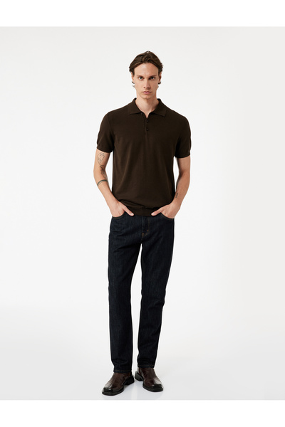 Koton Βαμβακερό κοντομάνικο πλεκτό μπλουζάκι με κουμπιά Polo γιακά