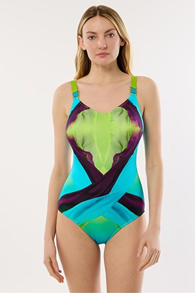 AYYILDIZ 4300 Mavi Yeşil Desenli Toparlayıcı Mayo